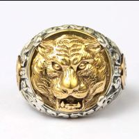 FH Bagues Crâne en Argent Sterling 925 Antique, Style Punk Vintage, Bague Ouverte Dragon Lion Creux, Zircon Créé en Laboratoire, Plaqué Or, pour Hommes