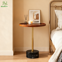 Table basse d'appoint de salon en bois rond avec plateau en noyer vintage de luxe et base en marbre, petite table de café pour la maison - Offre Spéciale