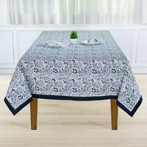 Mantel con estampado de bloque de mano de poliéster 100% azul de acero, decoración lavable para el hogar para Halloween, Acción de Gracias, Navidad para hoteles - Product Image 2