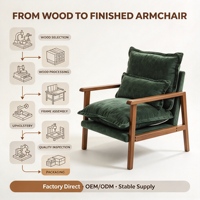 Fauteuil de loisirs d'intérieur à structure en bois massif, coussin doux résistant à l'usure, chaise pratique et relaxante pour la maison, le balcon ou le bureau