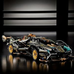 सुपर स्पोर्ट्स कार तीन आयामी मॉडल असेंबली बिल्डिंग ब्लॉक सेट, फैशनेबल ब्लैक गोल्ड कार उपहार सजावट - Product Image 2