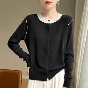 Custom Embroidery Logo Casual Wool Cashmere And Silk Short Solid Color Knit Standard Sweater Cardigan Women Product