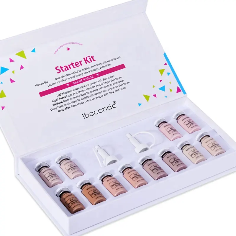 In Stock BB Foundation Glow Ampoule Facial Derma Booster Whitening Acne Heal Treatment Starter Kit Semi-permanent Serum Set
