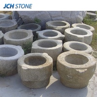 Bac à fleurs en pierre de granit gris et beige, style antique, pour jardin paysager, en pierre naturelle, finition vieillie