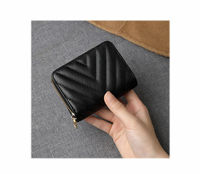 BOSTANTEN Dompet Tempat Kartu Kredit Kulit Imitasi Minimalis Perlindungan RFID Dompet Koin Wanita Kecil Warna Hitam