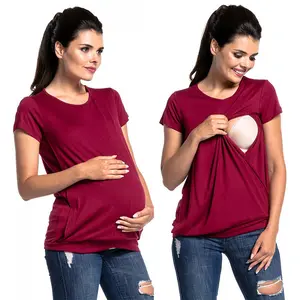 Moederschap Kleding Voor Zwangere Vrouwen Korte Mouwen Pure Kleur Tops Borstvoeding Moederschap Kleding Zwangere Blouse