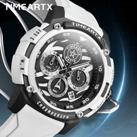 Montre à quartz TIMEARTX pour homme, verre traité, bracelet en silicone, chronographe résistant à l'eau, trois aiguilles, six aiguilles, affichage de la date TA-4410