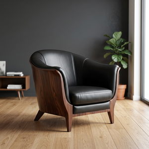 Fauteuil lounge en teck de style moderne du milieu du siècle, fauteuil d'appoint luxueux rembourré pour salon, appartement, hôtel et villa - Product Image 3