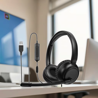 Écouteurs binauraux de centre d'appels OMFOX Business Office avec réduction du bruit des appels DC3.5 vers USB ou TYPE-C et ENC pour les équipes