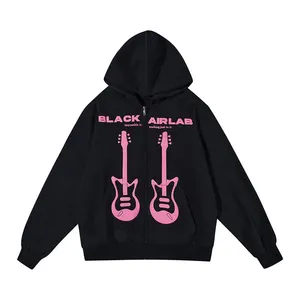 Custom Design schwere hochwertige Reiß verschluss Hoodie Baumwolle übergroße Hoodies Fleece Puff Druck Herren Hoodies