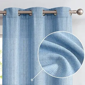 客厅和卧室定制蓝色纹理人造棉麻编织滤光窗帘