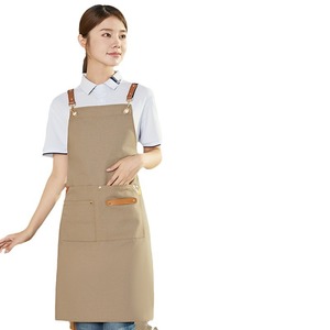 Navy Blue Canvas Cross-Strap Apron With Pockets For Restaurant Bar Use Unisex Customizable <b>Printing</b> - Product Image 4