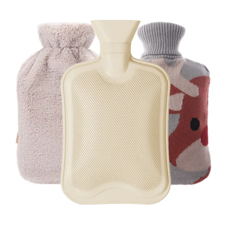 Customized 2L Knitted Cover Transparent Hot Water Bag Rubber Hot Water Bottle with Cover