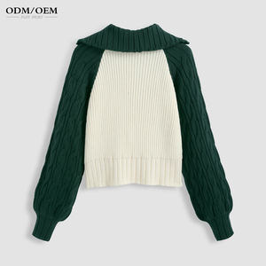 เสื้อสเวตเตอร์ไหมพรมแฟชั่นฤดูหนาว คอปกพับได้ แขนยาว ทรงโอเวอร์ไซส์ สไตล์ลำลองสำหรับผู้หญิง แขนเสื้อแบบแร็กแลน - Product Image 5