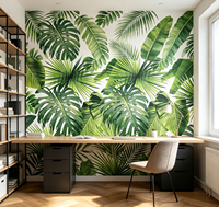 Murale végétale personnalisée, papier peint réaliste avec des feuilles de bananier et de monstera vertes, décoration murale amovible pour la maison, les restaurants et les espaces commerciaux