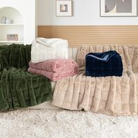 Couverture en peluche 3D motif à carreaux moelleux flou confortable de luxe Ultra doux épais chaud lapin fausse fourrure couvertures portables