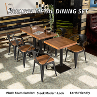 Table à manger carrée en bois massif et métal, style industriel moderne, écologique, avec 4 chaises, ensemble de meubles de restaurant avec mousse haute densité