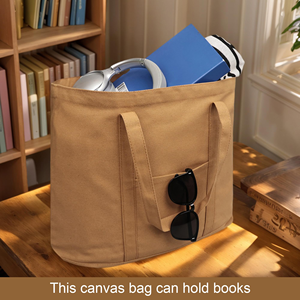 กระเป๋าผ้าแคนวาสขนาดใหญ่แบบกำหนดเองพร้อมโลโก้ตัวอักษรและช่องซิป - Product Image 5