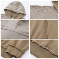 Sweat à capuche pour homme épais, déchiré, bicolore, délavé à l'acide, effet usé avec bords effilochés