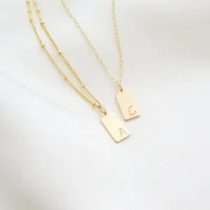 fashion diy jewelry stainless steel ball chain personality custom font small gold plate initial pendant necklace for women men