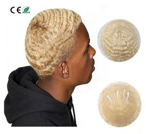 Prothèse capillaire complète 613 Blonde Afro Wave pour hommes, en dentelle suisse française, respirante et en cheveux indiens Remy - Product Image 1