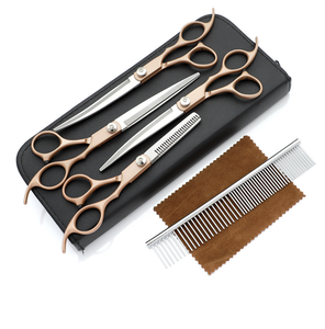 스테인레스 스틸 애완 동물 헤어 미용 가위 5 개 세트 빗 개 고양이 미용 키트 애완 동물을위한 전문 가위 - Product Image 3
