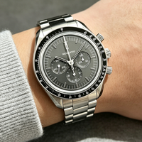 Jam Tangan Kronograf Mekanis OME Moon Landing Pria Sport Tahan Air 50M Bezel Keramik Hitam Klasik 42mm Baja Tahan Karat