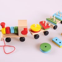 Jouets de Train en bois Montessori jeu d'empilage éducatif géométrie blocs en bois Train ensembles de jouets pour enfants