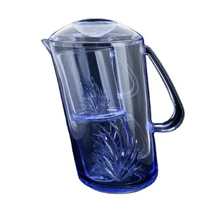 New Design Transparent Acrylic Plastic Leaning Water Pitcher 2 Pieces Tumblers Set With Lid Carving Design