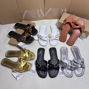 Sandalias planas de verano para mujer con hebilla, punta abierta, sin cordones, punta cuadrada, zapatos casuales de vestir - Product Image 1