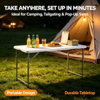 Table pliante légère de haute qualité avec poignée de transport pour les voyages, la restauration, les activités de plein air, table pliante en plastique de 120 cm