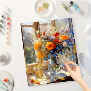 Kit de pintura de ventana floral por números para adultos, jarrón de flores iluminado por el sol DIY de 16x20 pulgadas, regalos de arte de pared de naturaleza sin marco - Product Image 3