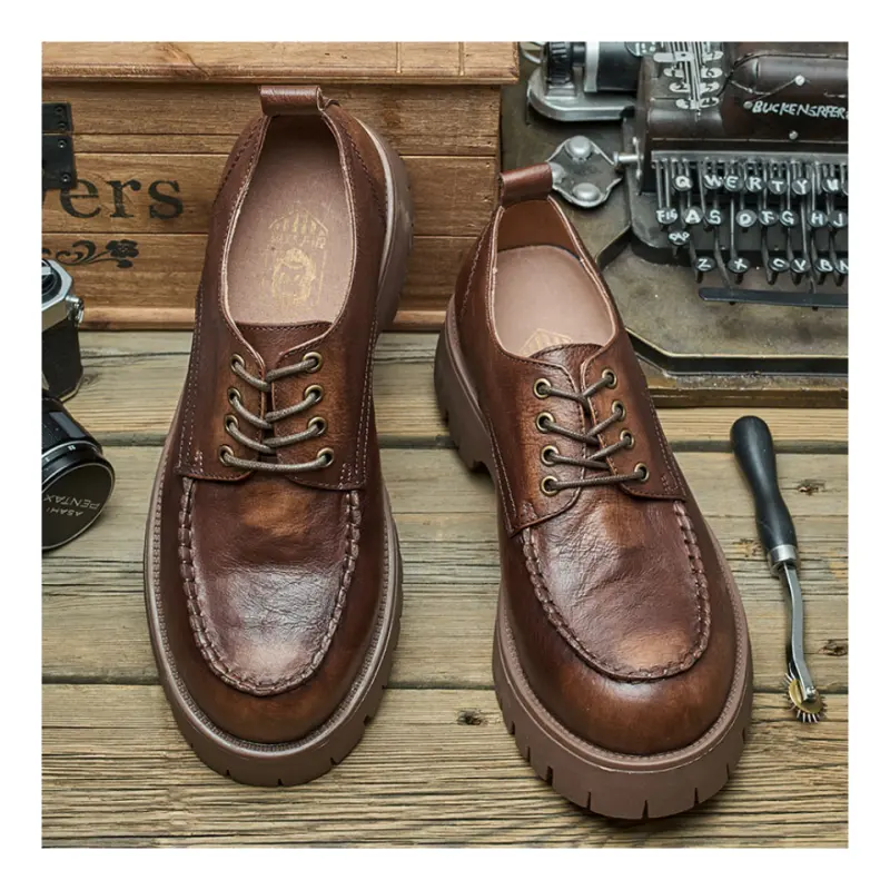 custom genuine cow leather Men Ankle Boots slip on rubber shoes for men loafers