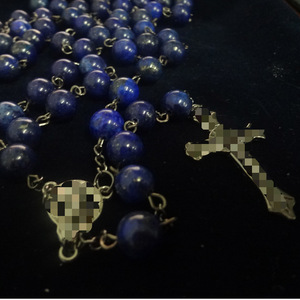 Collier chapelet en lapis-lazuli naturel et agate indienne, motif croix, pour cérémonie religieuse, bijoux unisexe, origine Jinhua RN-002 - Product Image 3