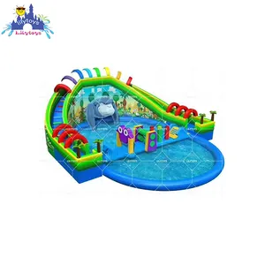 LilyToys newest OEM outdoor trampoline water park with swimming pool for kids, water playground