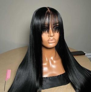 Parrucche Lisce in Capelli Umani <span class=keywords><strong>con</strong></span> <span class=keywords><strong>Frangia</strong></span>, Parrucche Grezze Vietnamite in Capelli Umani per Donne Nere, <span class=keywords><strong>Parrucca</strong></span> Frontale HD 13x4 Senza Colla, 28 Pollici - Product Image 4