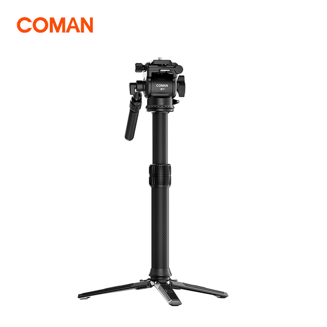 COMAN MT25V1 Portable Selfie Stick Carbon Fiber Mini Video Monopod with Hydraulic Head