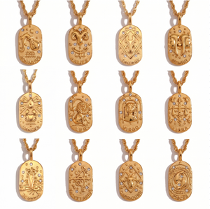 Collar de Acero Inoxidable Chapado en Oro de 18K con Signo Zodiacal, Joyería Vintage con Colgante de Astrología y Horóscopo para Mujer - Product Image 2