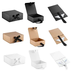 Роскошная черная книжная жесткая картонная Складная Подарочная коробка Индивидуальная печать Бумажная раскладная Магнитная подарочная коробка