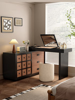 Table de maquillage et commode intégrées en bois massif de style vintage, table de maquillage rétro pour chambre à coucher, pliable et extensible en coin