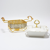 Chauffe-plat de luxe à cadre en métal doré, récipient de chauffage d'aliments pour buffet de fête de mariage, chauffe-plat en céramique chauffé à l'alcool