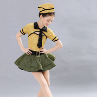 Costumes de danse Jazz & Tap & Hip Hop vert foncé avec corsage à paillettes dorées Costumes de danse Jazz Hip Hop pour Costume de danse latine