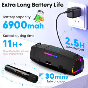 Mạnh mẽ 60 Wát loa với RGB chiếu sáng và dây đeo vai, xách tay máy karaoke-với 2 micro không dây - Product Image 6