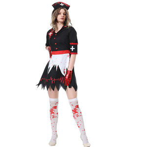 Vampire Nurse Costume Halloween Horror Cosplay Dress With Hat Gloves Socks Size S For Women - Product Image 2