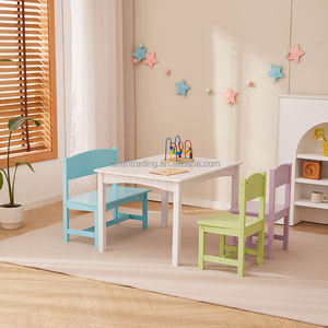 Mesa de Madera Colorida para Estudiar y Jugar con un Banco y Dos Sillas para Niños, para el Aprendizaje Educativo y el Juego - Product Image 3