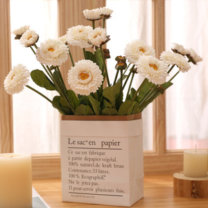 Calendula simple 3 têtes petit bouquet de fleurs artificielles de chrysanthème sauvage pour décoration murale de mariage et cadeaux - Product Image 2