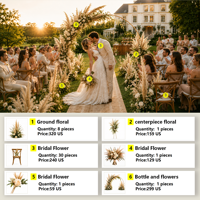 Décoration de mariage bohème personnalisée, package complet |   Centre de table en forme d'arche Pampas, nœud de chaise, toile de fond en macramé |   Fournisseur OEM unique