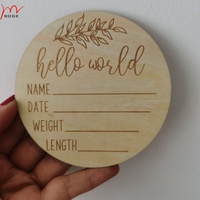 Signe de naissance de Hello World, en bois moderne, Plaque ronde gravée, carte de pierres, pour bébé