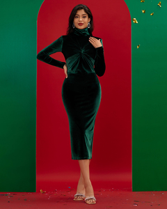 Ocstrade <strong>Christmas</strong> Velvet Evening <strong>Dress</strong> Turtleneck Kinking Elegant Bodycon Long Sleeve Evening Party Green <strong>Dress</strong> for <strong>Women</strong> - Product Image 3