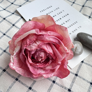 Fleurs artificielles Meiyu Craft, têtes de roses en soie à bords brûlés, décoration de mariage, art mural, décoration de festival - Product Image 1